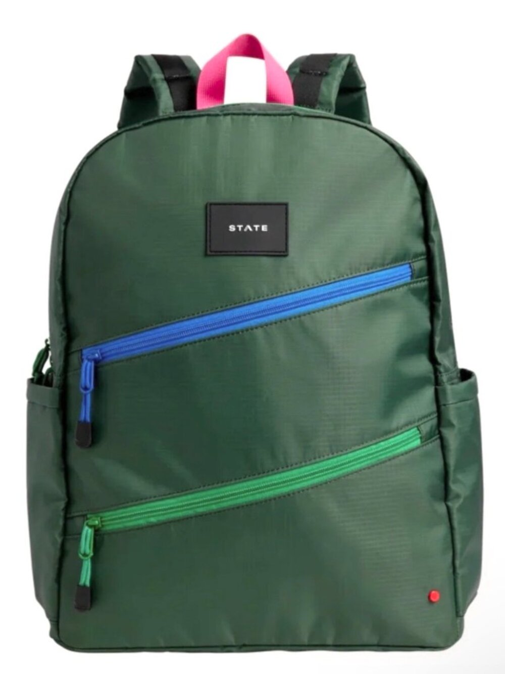 STATE Ripstop Kane Kids Travel Backpack Olive Green Diagonal Zipper Pink Handle - Picture 3 of 12